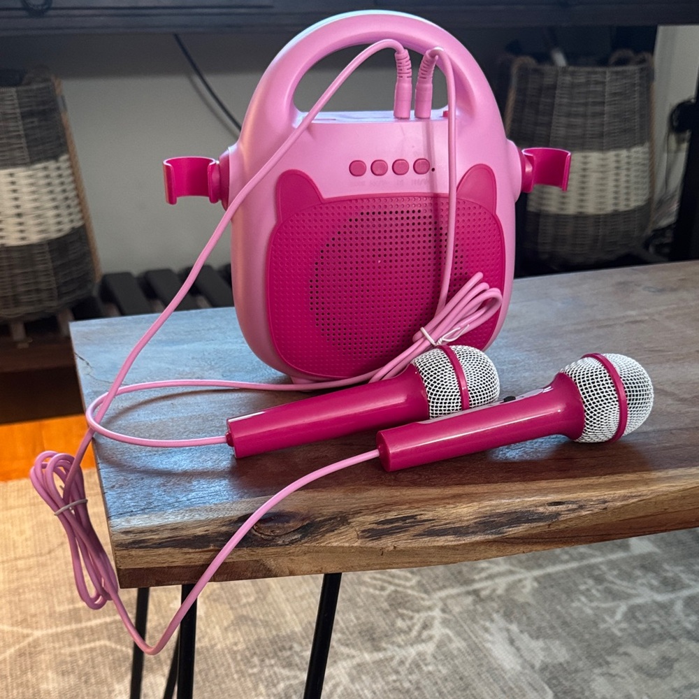 Gabba Goods Portable Pink Karaoke Speaker with Dual Wired Microphones